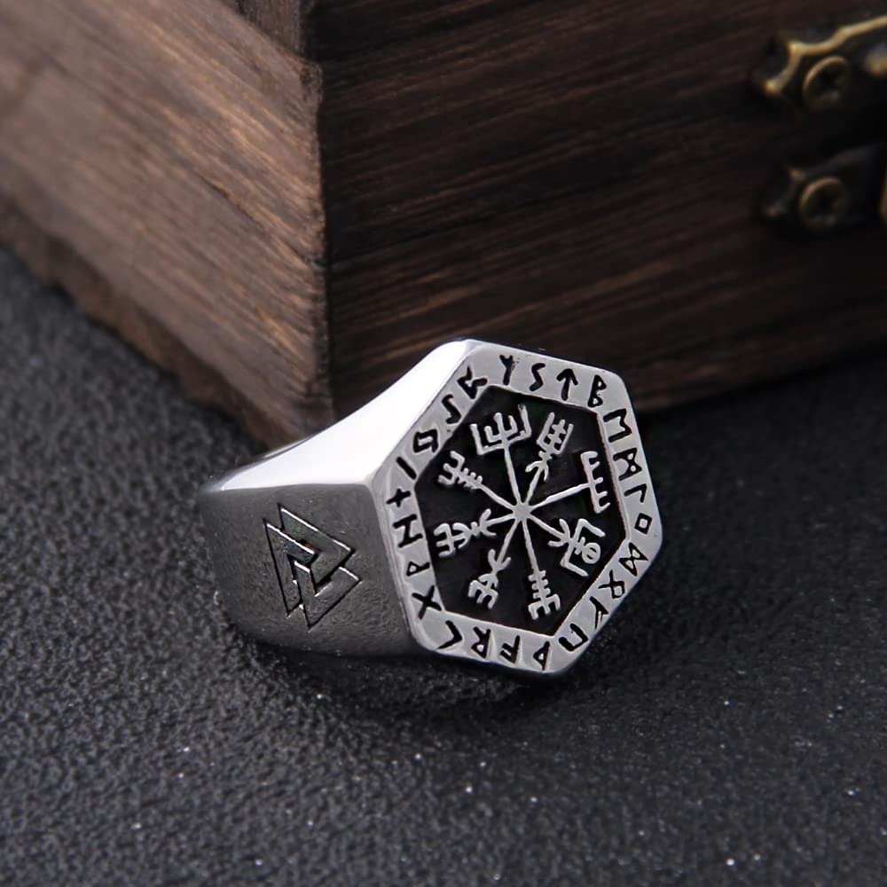 VEGVISIR RING WITH NORDIC SYMBOLS SIZE 9